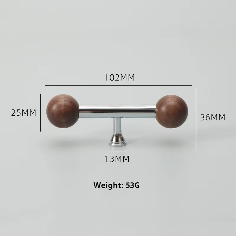 Chrome-Plated Brass and Walnut Cabinet Pulls and Knobs