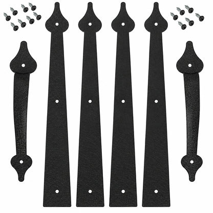 Faux Garage Door Hinge and Handle Kit, Black Spear Style
