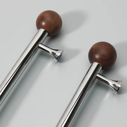 Chrome-Plated Brass and Walnut Cabinet Pulls and Knobs