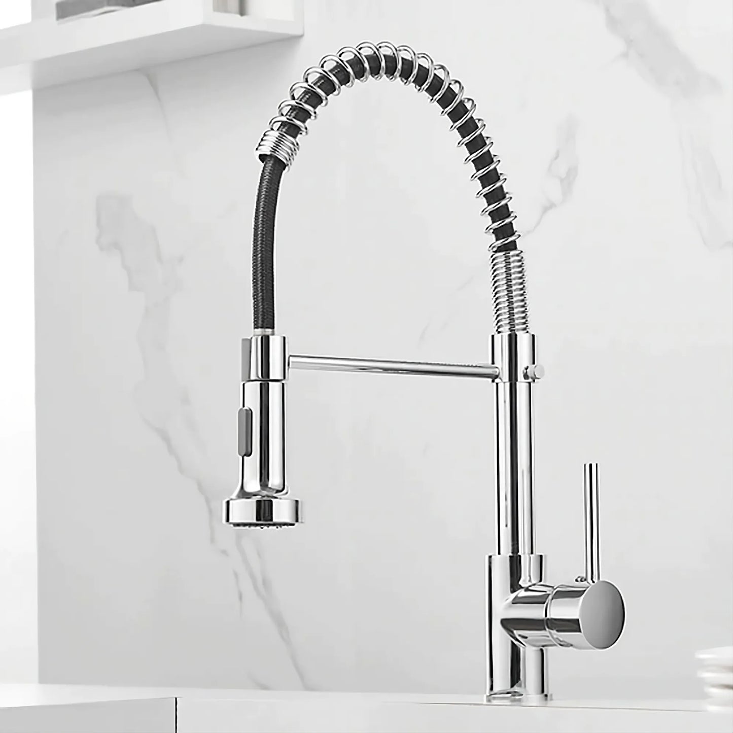 Bravik Single Hole Pre-Rinse Pull-Down Sprayer Spring Spout Kitchen Faucet