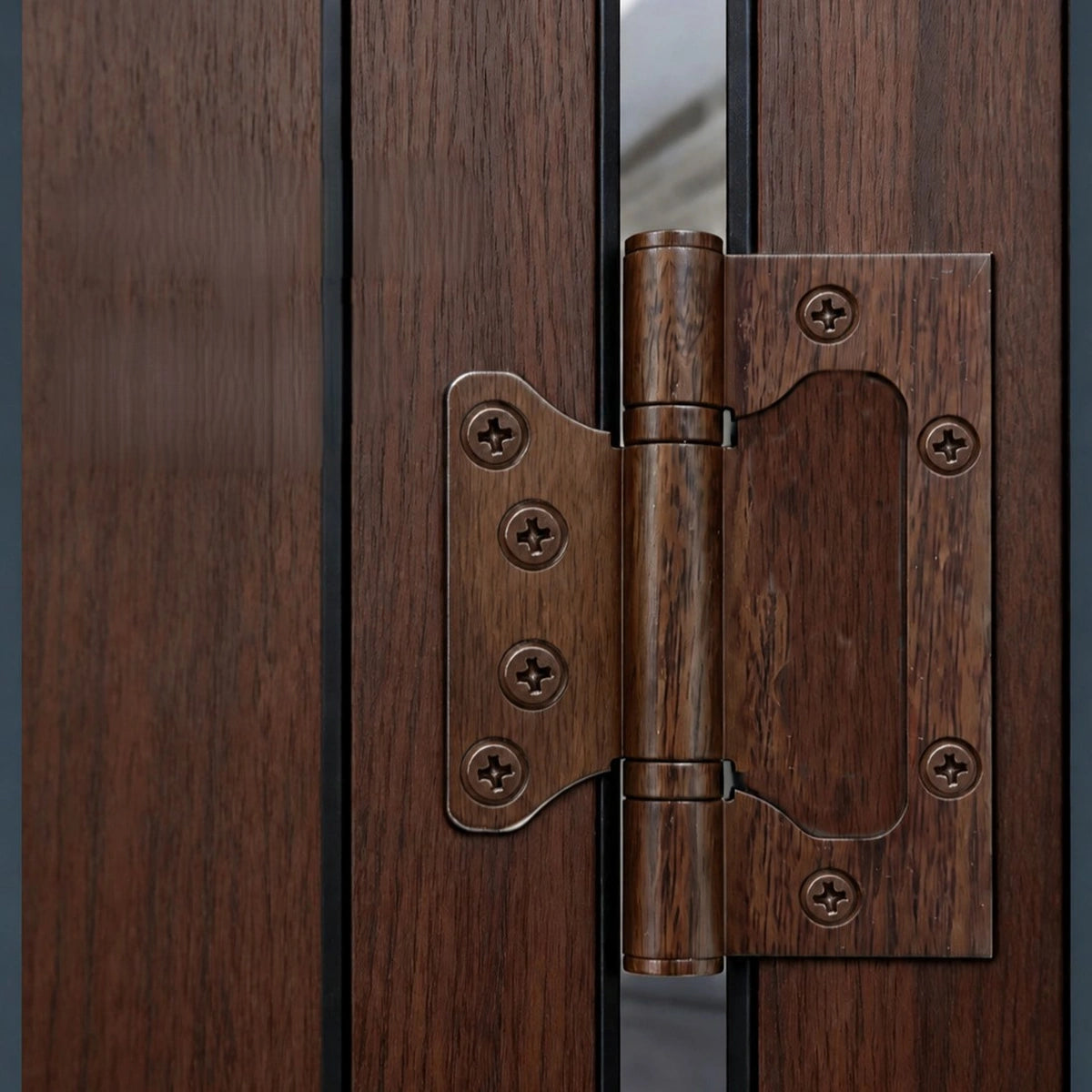 4-Inch Stainless Steel No-Mortise Door Hinges with Wood Grain Finish