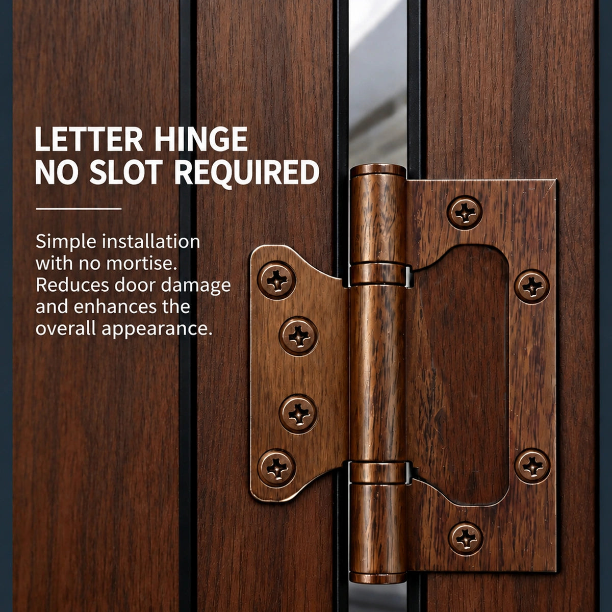 4-Inch Stainless Steel No-Mortise Door Hinges with Wood Grain Finish