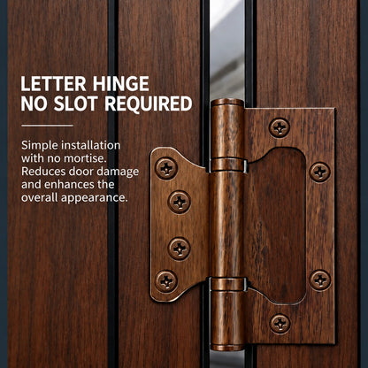 4-Inch Stainless Steel No-Mortise Door Hinges with Wood Grain Finish