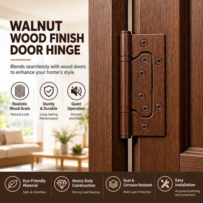 4-Inch Stainless Steel No-Mortise Door Hinges with Wood Grain Finish