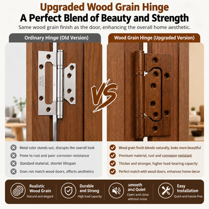 4-Inch Stainless Steel No-Mortise Door Hinges with Wood Grain Finish