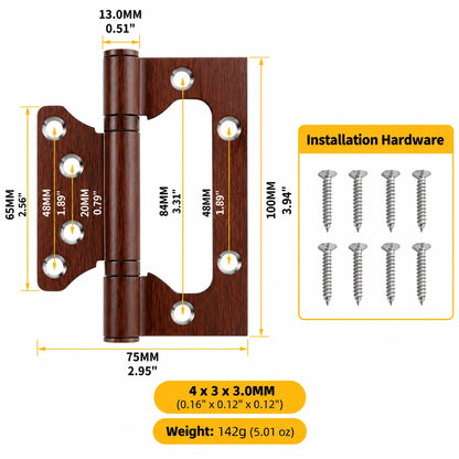 4-Inch Stainless Steel No-Mortise Door Hinges with Wood Grain Finish