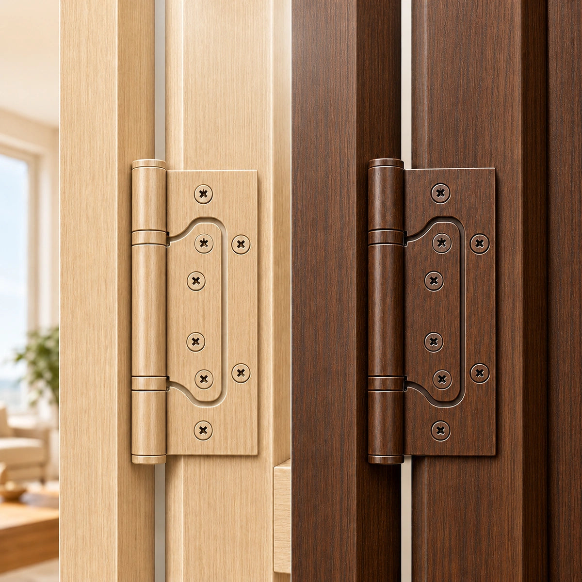 4-Inch Stainless Steel No-Mortise Door Hinges with Wood Grain Finish
