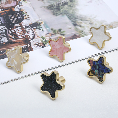 Star-Shaped Gold-Tone Drawer Knobs with Colored Insets