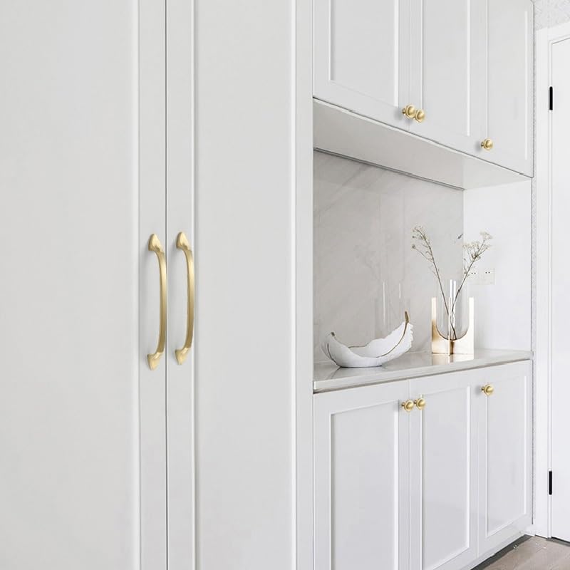 Solid Brass Curved Cabinet Pulls and Knobs for Drawers