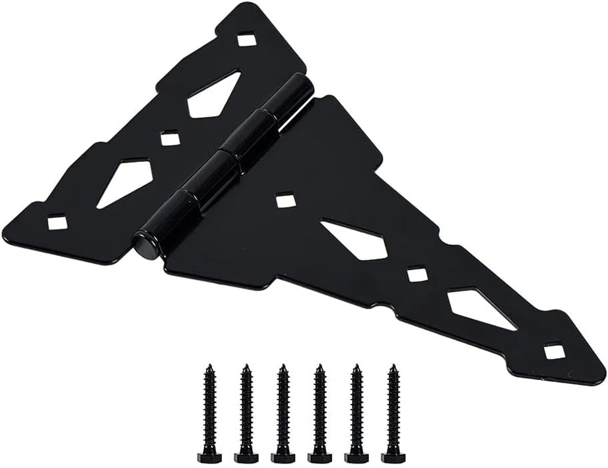Heavy-Duty Decorative T-Strap Gate Hinges, 8-Inch and 10-Inch, Black