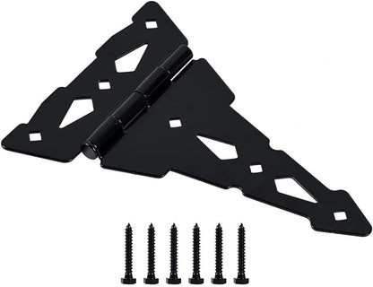Heavy-Duty Decorative T-Strap Gate Hinges, 8-Inch and 10-Inch, Black