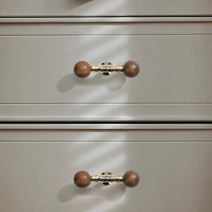 Knurled Walnut and Brass Cabinet Pulls for Wardrobes
