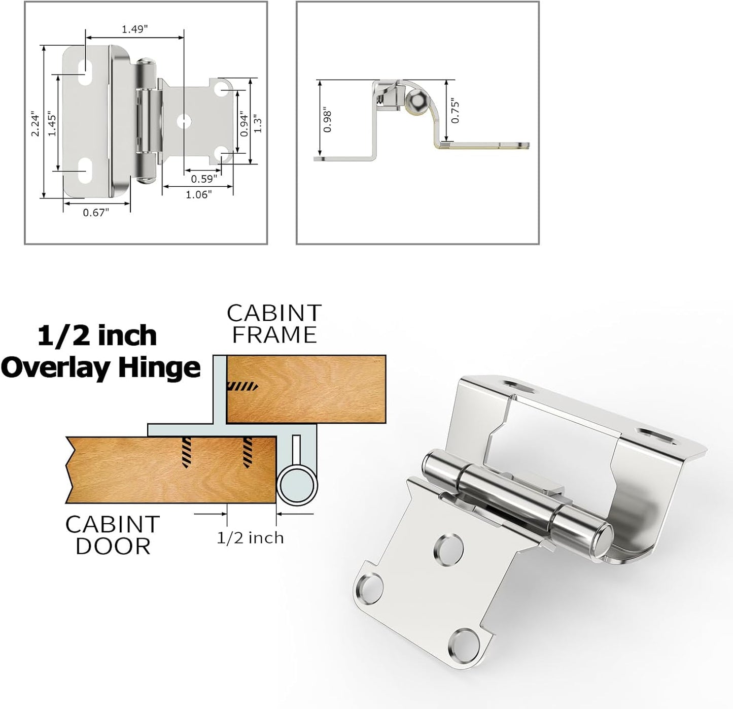 Kendall 1/2 in. Overlay Self-Closing Semi-Concealed Cabinet Hinges