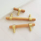 Walnut and Beech Wood Cabinet Pulls with Brass Bases