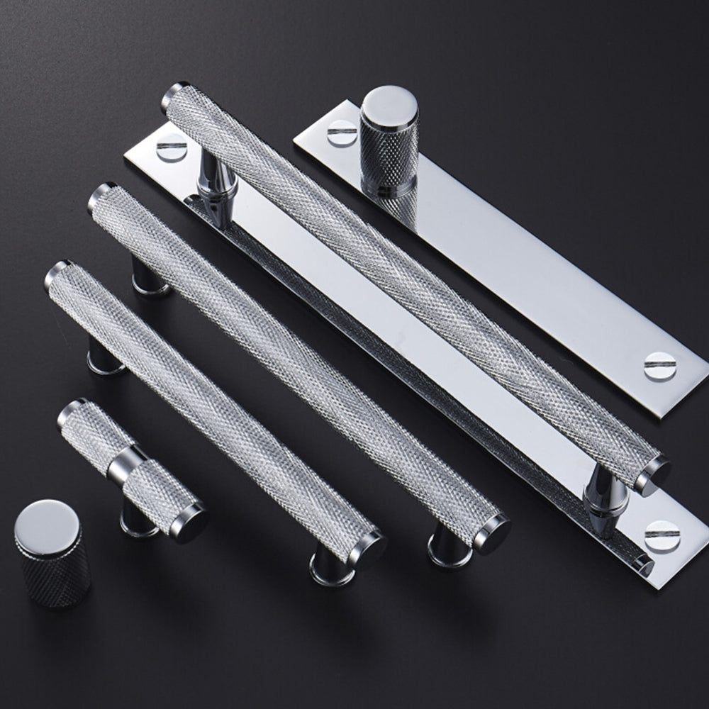 Chrome Textured Cabinet Pulls and Knobs with Backplate Options