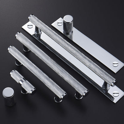 Chrome Textured Cabinet Pulls and Knobs with Backplate Options