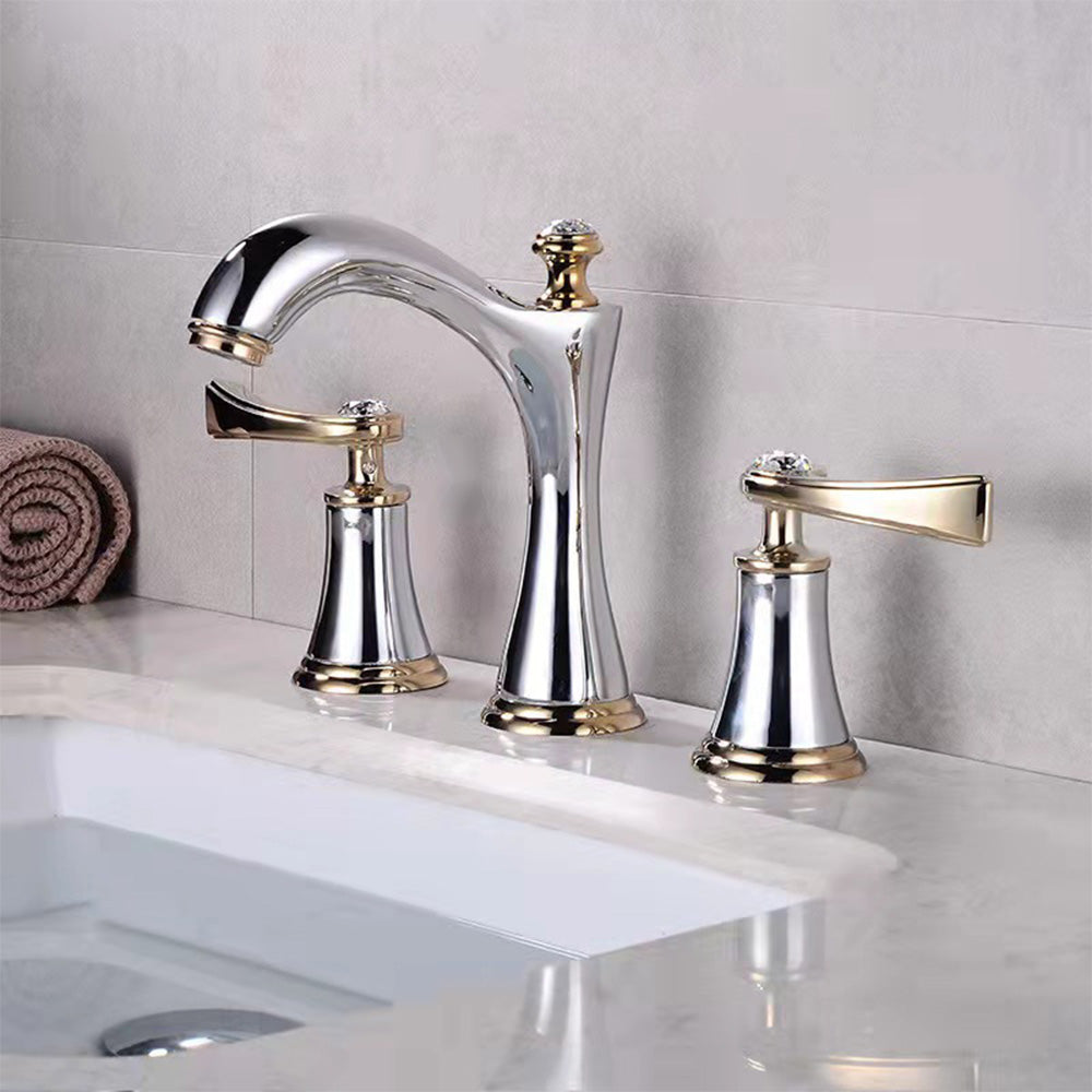 Traditional High-Arc Two-Handle 3-Hole Widespread Bathroom Sink Faucet