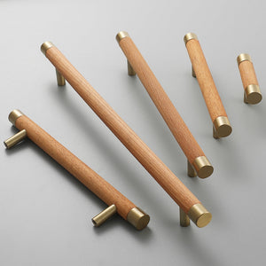 Wood Cabinet Handles with Brushed Brass Ends