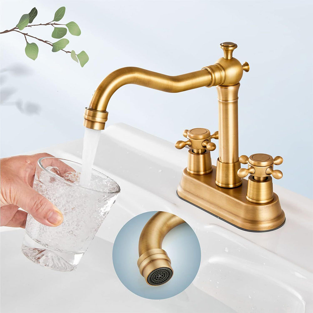 European Antique Two-hand Wheel 3 Hole Bathroom Faucet