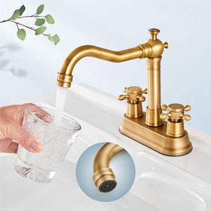 European Antique Two-hand Wheel 3 Hole Bathroom Faucet