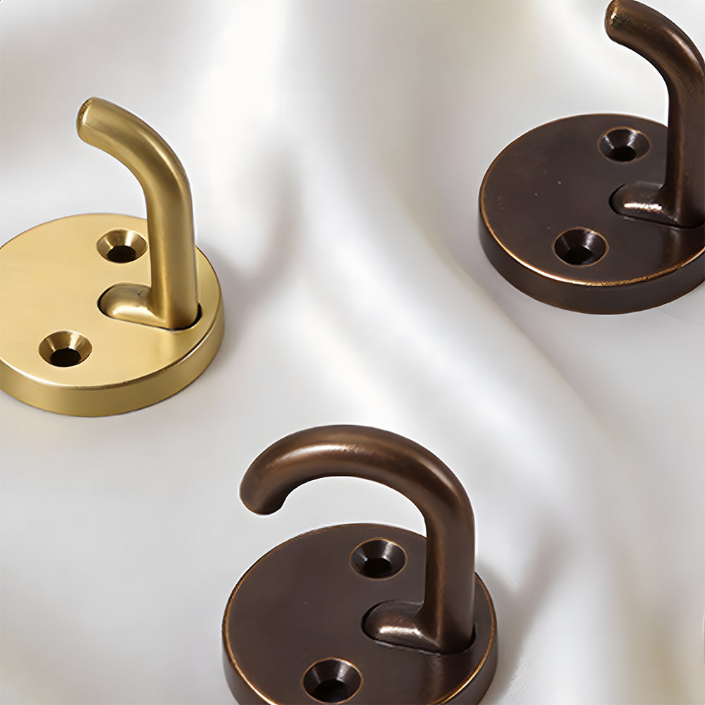 Solid Brass Round-Base Wall Hooks for Coats & Towels