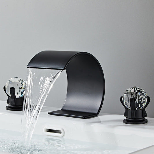 Crystelle 3-Hole Waterfall Bathroom Sink Faucet with Crystal Handles