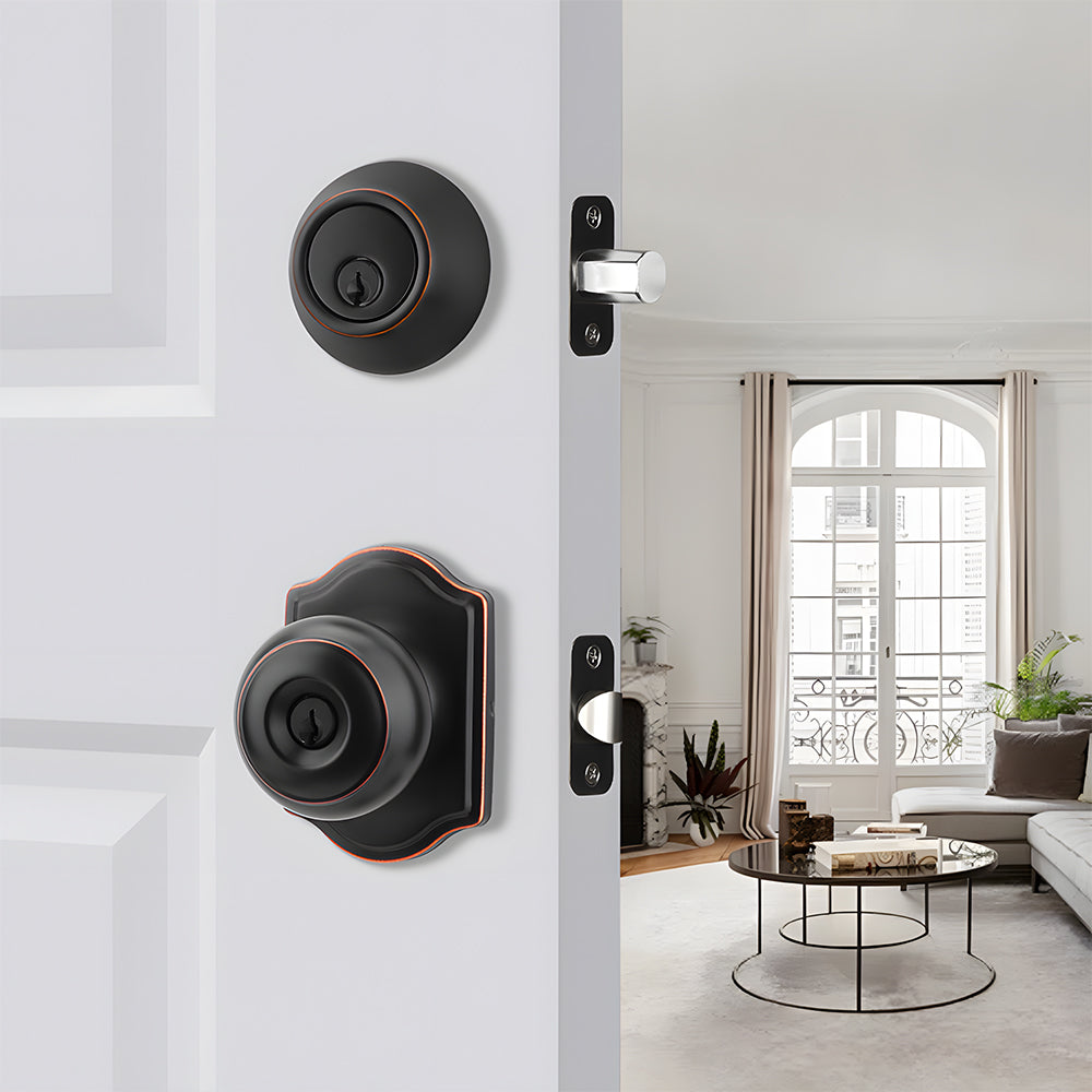 Keyed Entry Door Knob and Deadbolt Set for Front Doors