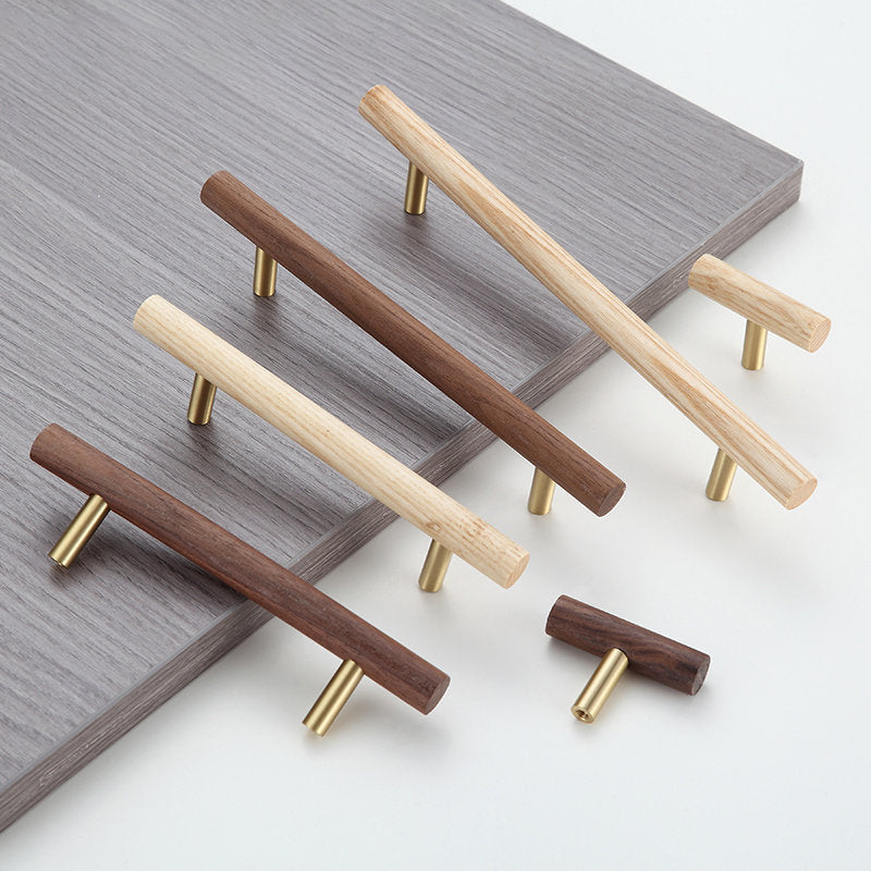 Wood and Brass Cabinet Pulls for Cabinets and Drawers