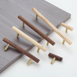 Wood and Brass Cabinet Pulls for Cabinets and Drawers