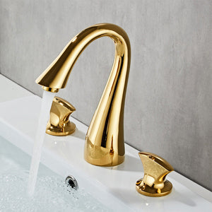 Simple 2 Handle 3 Hole Bathroom Sink With Faucet