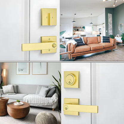 Keyed Entry Front Door Handleset with Single Cylinder Deadbolt