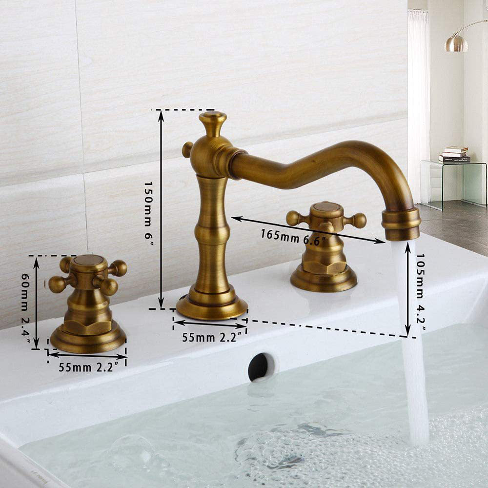 Brassivo Antique Dual Cross Handle 3-Hole Widespread Bathroom Sink Faucet