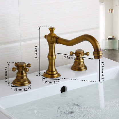 Brassivo Antique Dual Cross Handle 3-Hole Widespread Bathroom Sink Faucet