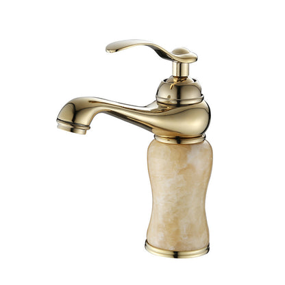 Elegant Brass and Jade Single Handle Bathroom Sink Faucet