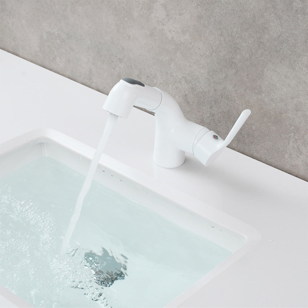 Novara Minimalist white pull-out Bathroom Sink Faucet with dual spray modes