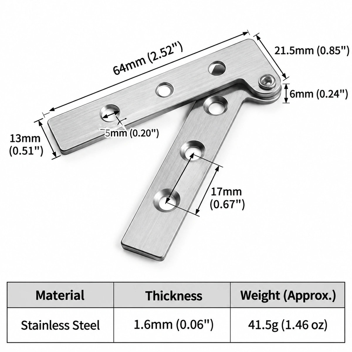 Stainless Steel 360° Pivot Door Hinges, Top and Bottom Mount