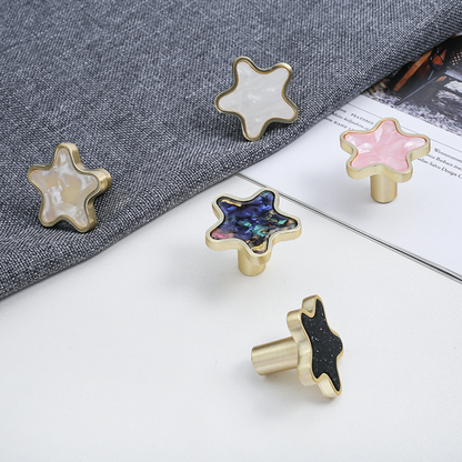 Star-Shaped Gold-Tone Drawer Knobs with Colored Insets