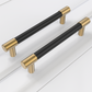 Black Leather Cabinet Pulls and Knobs with Brass-Toned Ends