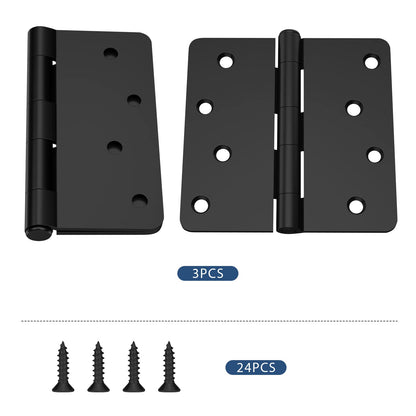 Black 4 Inch 8 Holes Oil Rubbed 1/4"Round Corner Residential Door Hinges