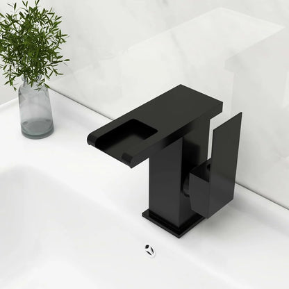 Lumina Modern LED Waterfall Bathroom Sink Faucet With Color-Changing LED Temperature Light