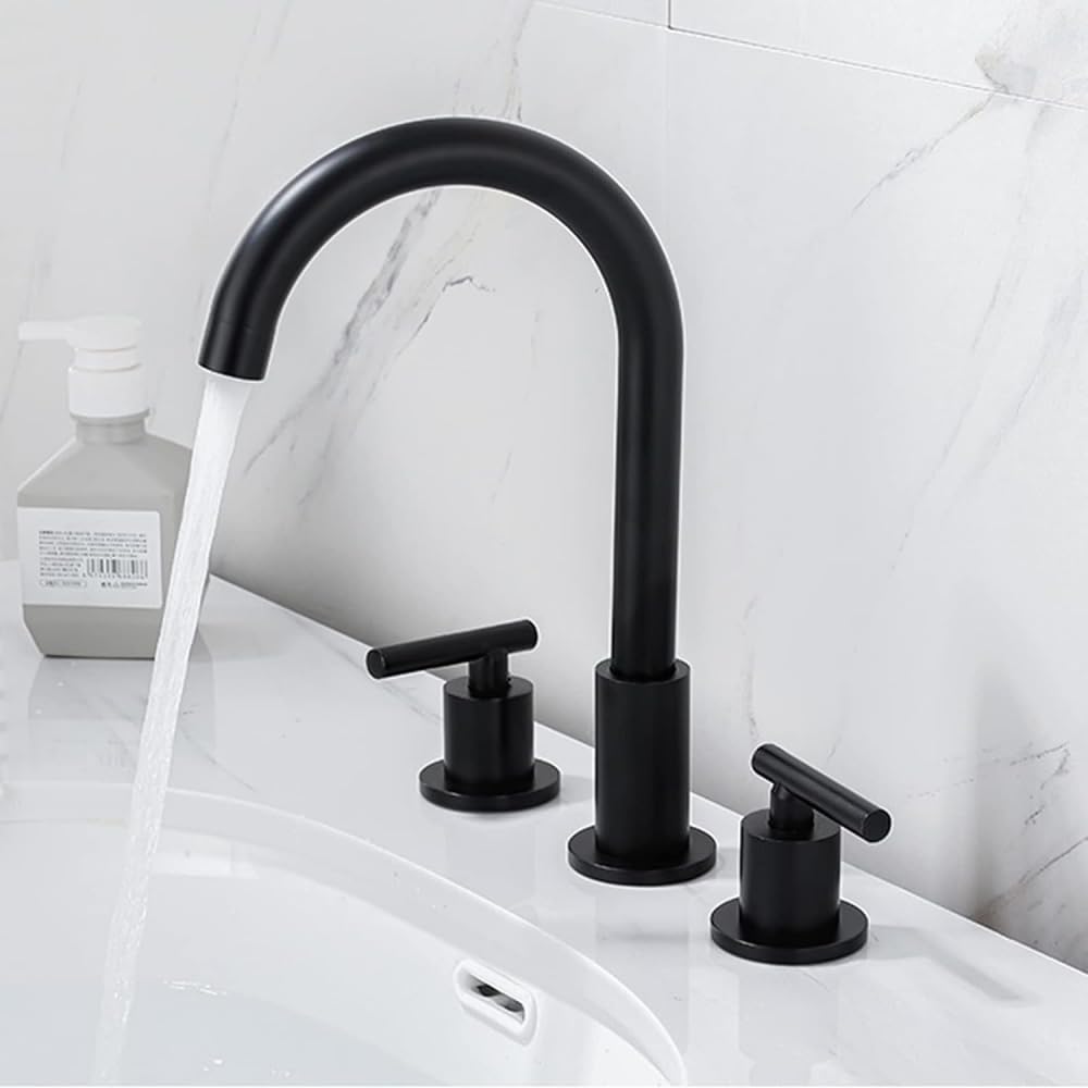 Tivora Minimalist Gooseneck Two-Handle 3-Hole Widespread Bathroom Sink Faucet
