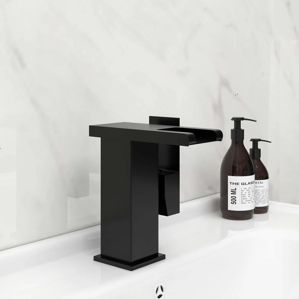 Lumina Modern LED Waterfall Bathroom Sink Faucet With Color-Changing LED Temperature Light