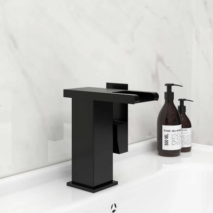 Lumina Modern LED Waterfall Bathroom Sink Faucet With Color-Changing LED Temperature Light