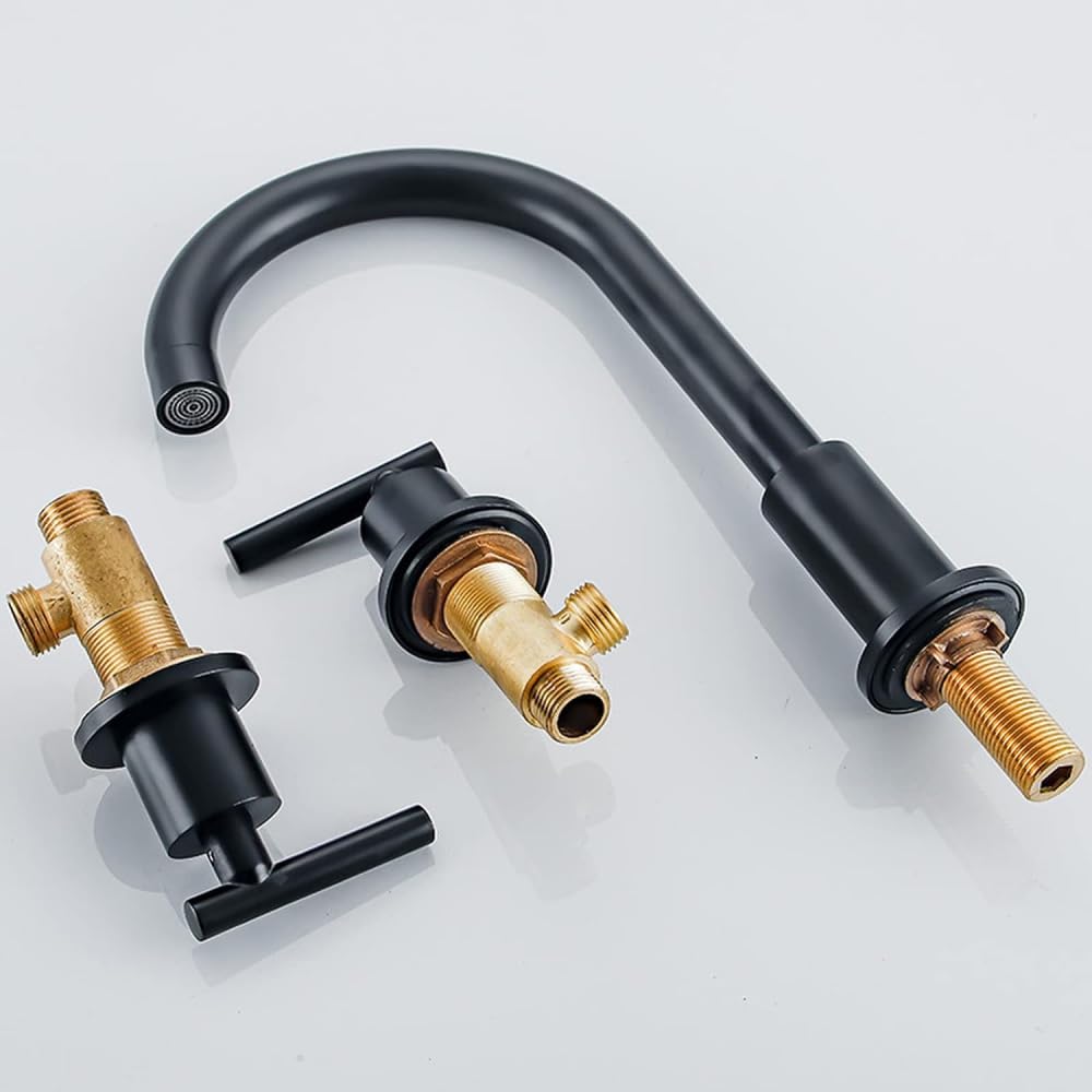 Tivora Minimalist Gooseneck Two-Handle 3-Hole Widespread Bathroom Sink Faucet