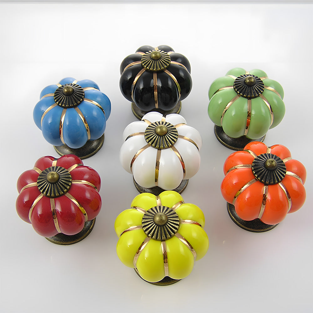 Ceramic Pumpkin Cabinet Knobs with Leaf Backplate