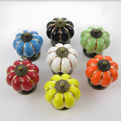Ceramic Pumpkin Cabinet Knobs with Leaf Backplate