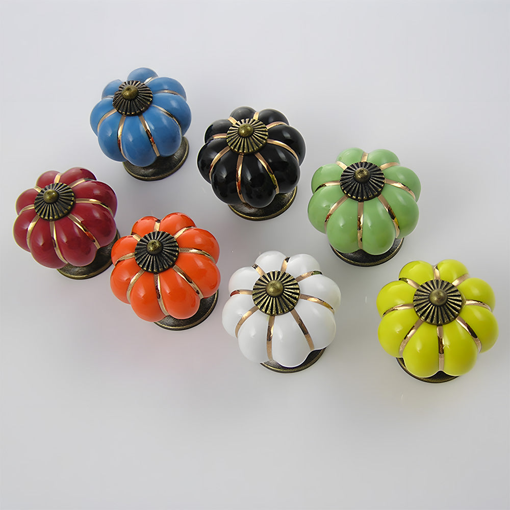 Ceramic Pumpkin Cabinet Knobs with Leaf Backplate