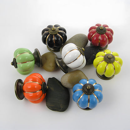 Ceramic Pumpkin Cabinet Knobs with Leaf Backplate