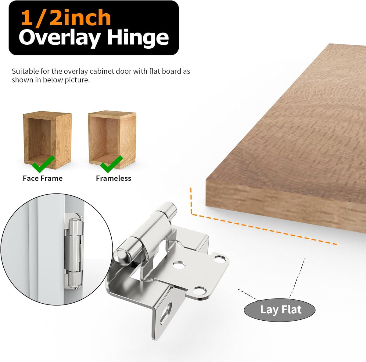 Kendall 1/2 in. Overlay Self-Closing Semi-Concealed Cabinet Hinges
