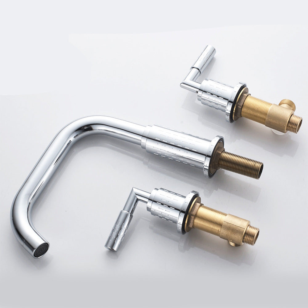 Dorvia Modern High-Arc Two-Handle 3-Hole Widespread Bathroom Sink Faucet with Textured Details